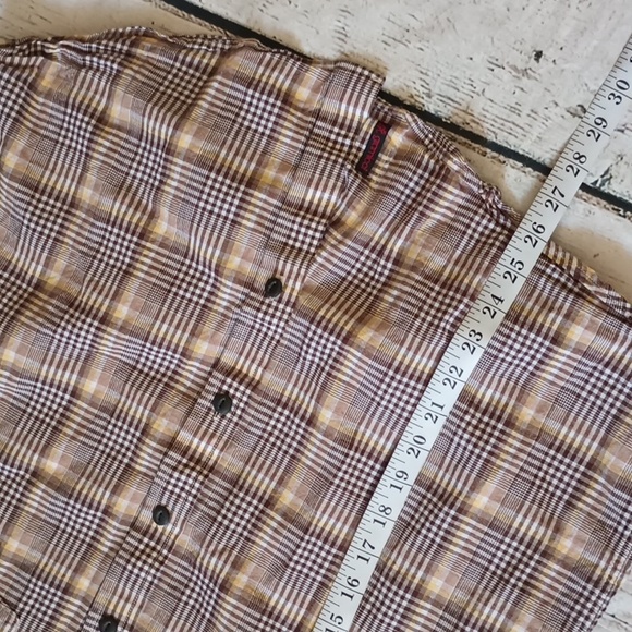 Gramicci Brown Yellow Plaid Cotton Long Sleeve Button Up Shirt M - Picture 6 of 8